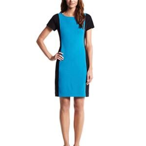 Derek Lam Women Medium Blue Black Colorblock Cap Sleeve Career Mini Dress
